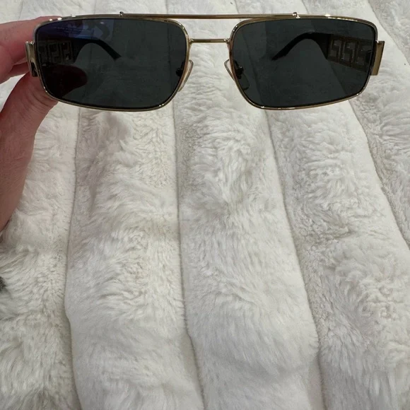 Versace Gold Frame Rectangular Sunglasses - Picture 2 of 11